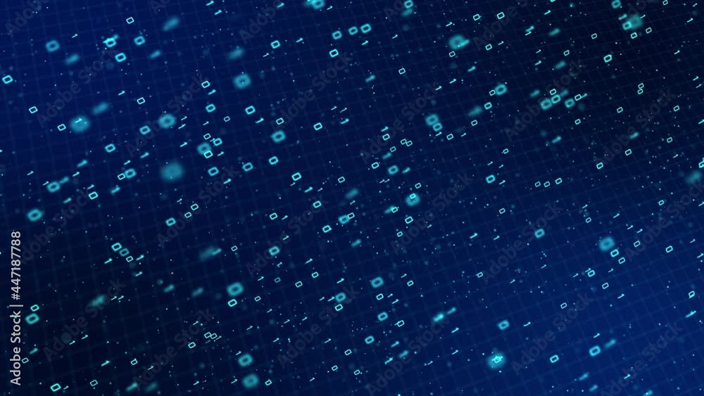 4K Digital technologies Binary code random numbers glowing Blue background. Abstract cyberspace with digital falling lines, binary chain. High-tech computer background. data, counting and numbers.