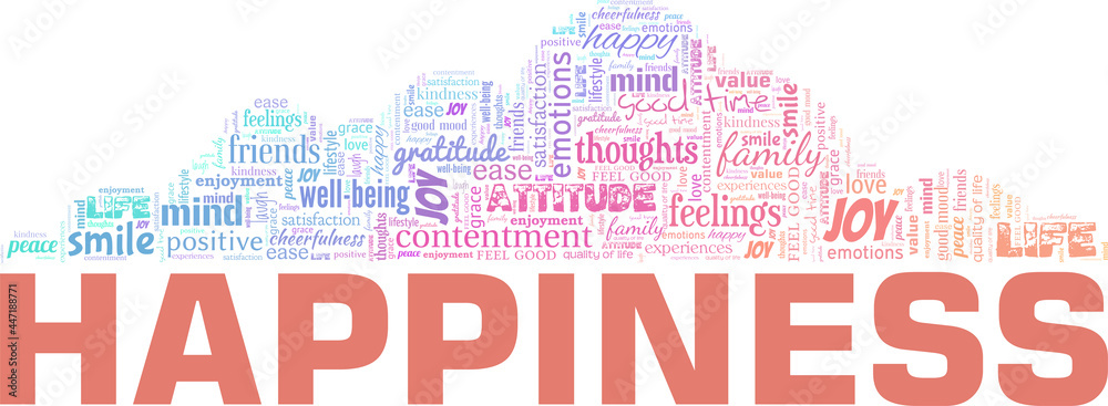 Fototapeta premium Happiness vector illustration word cloud isolated on a white background.