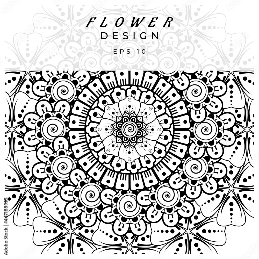 Mehndi flower for henna, mehndi, tattoo, decoration. decorative ornament in ethnic oriental style. doodle ornament. coloring book page. Mehndi flower for henna, mehndi, tattoo, decoration. decorative ornament in ethnic oriental style. doodle ornament. coloring book page.