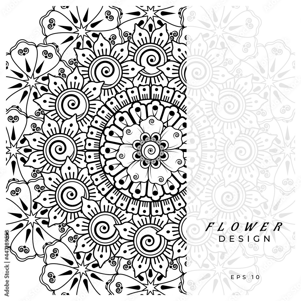 Mehndi flower for henna, mehndi, tattoo, decoration. decorative ornament in ethnic oriental style. doodle ornament. coloring book page. Mehndi flower for henna, mehndi, tattoo, decoration. decorative ornament in ethnic oriental style. doodle ornament. coloring book page.