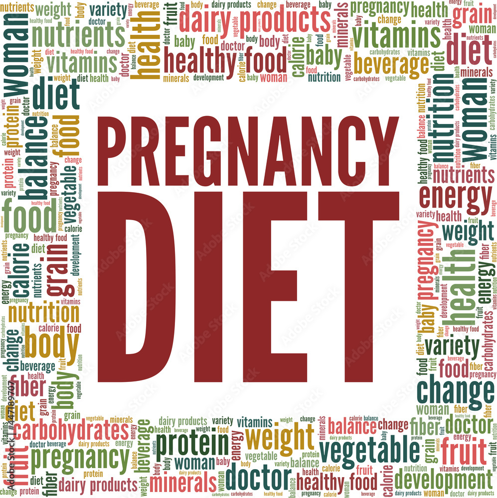 Pregnancy diet vector illustration word cloud isolated on a white background.