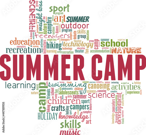 Summer camp vector illustration word cloud isolated on a white background.