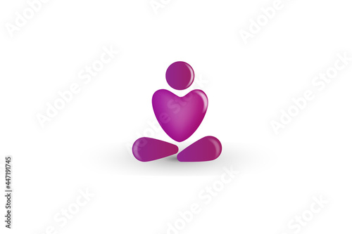 Logo yoga man love heart shape sit. Meditation concept icon vector image design 