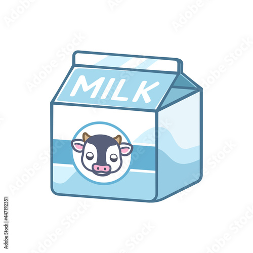 Small milk carton with cow head icon sign clipart element. Cute simple flat vector illustration design. Vanilla flavor dairy drink print, symbol etc.