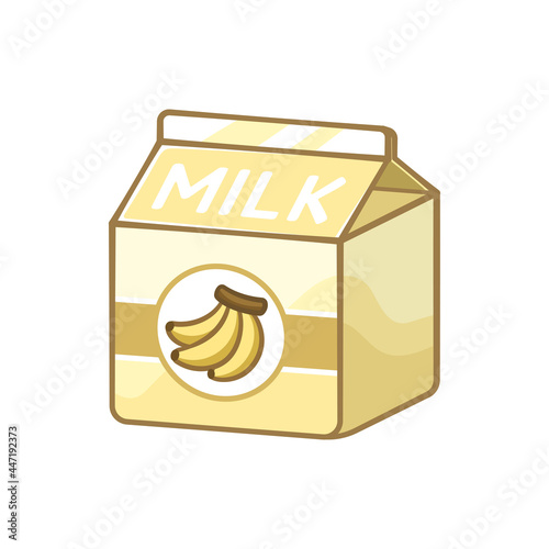 Small banana milk carton clipart element. Cute simple flat vector illustration design. Banana fruit flavor dairy drink print, sign, symbol.