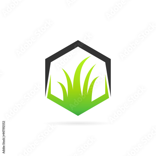 grass with hexagon vector logo design