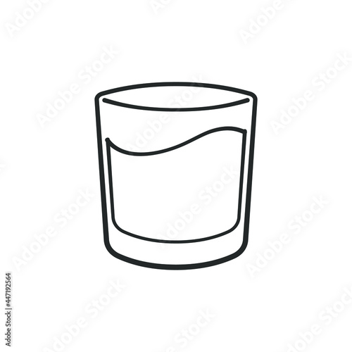 Small glass cup full of water or liquid outline clipart element. Simple flat vector illustration.