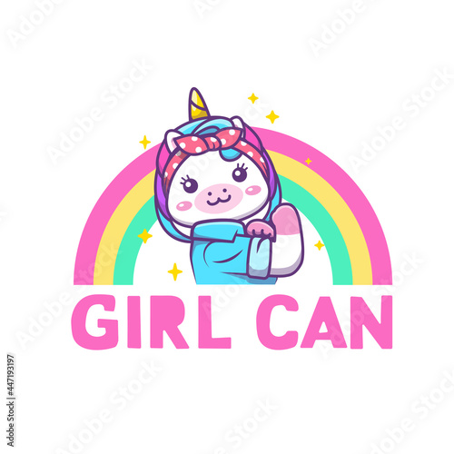 Cute kawaii unicorn girl power icon cartoon