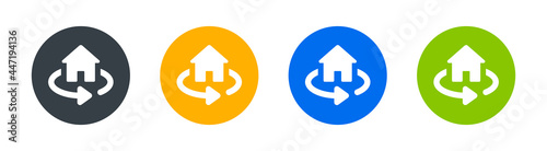 House with rotation arrow icon. 360 degree full view concept
