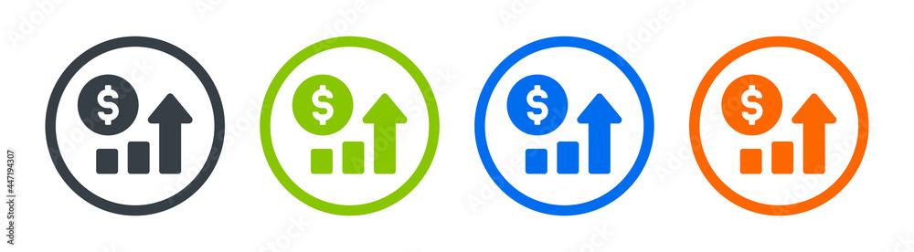 Rising chart with dollar currency icon. Symbol of higher revenue. Rising chart with dollar currency icon. Symbol of higher revenue.
