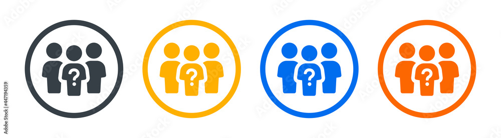 Incognito, unknown person icon vector illustration. Group of people with question mark symbol. - obrazy, fototapety, plakaty 