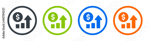 Rising chart with dollar currency icon. Symbol of higher revenue.