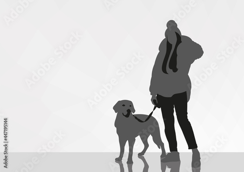 Cute girl with a dog . Silhouette