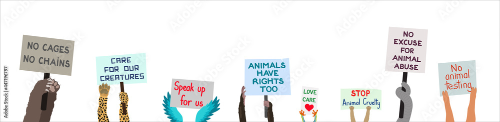 Animals holding protest signs to stop animal cruelty and abuse Stock Vector  | Adobe Stock