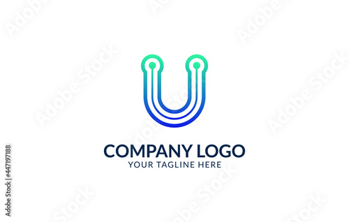 Creative U Letter Logo Template. U Letter Technology Logo Design.