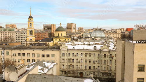 Moscow old town panorama on a white winter day