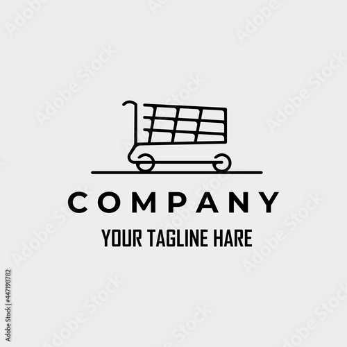 shopping cart line art logo vector illustration minimalist icon design photo