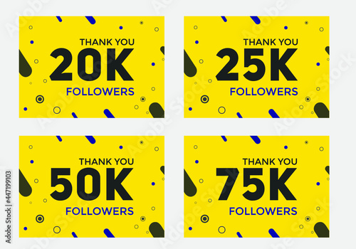 set of thank you followers colorful banner. Thank you followers Banners, 20k, 25k, 50k, 75k followers, social midea banner