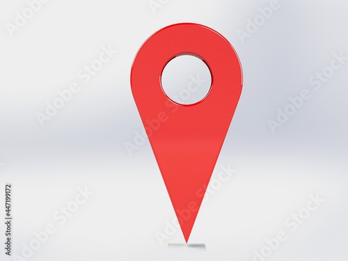 LOCATION pin glossy red arrow. The concept of tagging a sign landmark needle tip to create a route search. Isolated on white background 3D rendering 3D. – Illustration