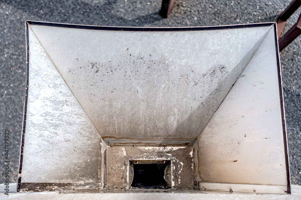 Aluminum gutter box water collector box for roof drainage Stock Photo