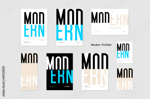 Modern. Word that is easy to read even if the font is customized. Minimal style cover with "modern" typography. Design for presentations, portfolio, banners, business. Vector, illustration.