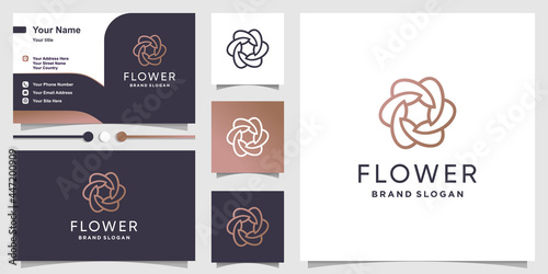 Flower logo template with modern minimalist line art style Premium Vector
