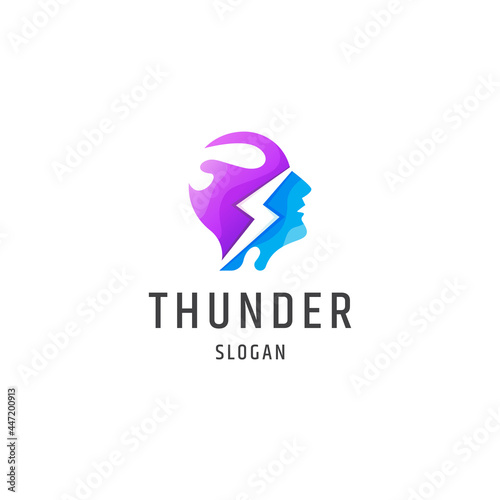 Human Head thunder colorful gradient logo icon design template vector illustration