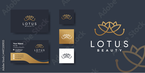 Lotus logo template with beauty line art style Premium Vector