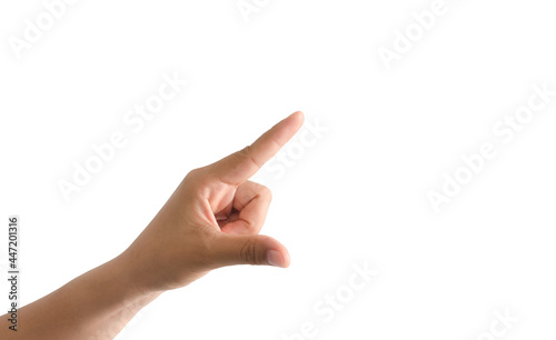 Woman hand isolated on white background.