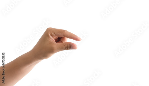 Woman hand isolated on white background.