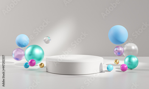 Pedestial Podium Stage Colorful Balls Display Product 3D Rendering © natanaelginting