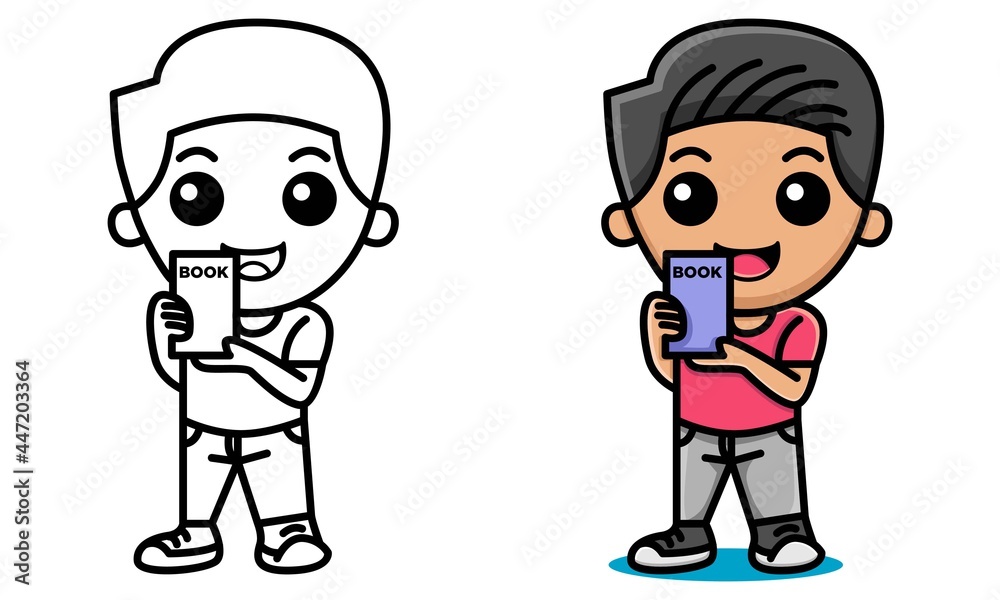 boy holding a book in his hand coloring page for kids boy holding a book in his hand coloring page for kids
