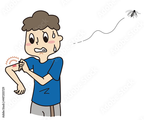 蚊に腕を刺されて炎症をおこしている男の子