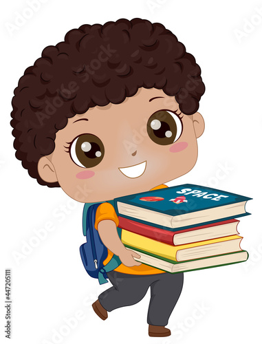 Kid Boy Black Student Carry...
