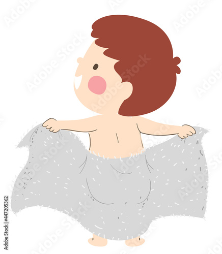 Kid Boy Towel Drying Back View Illustration