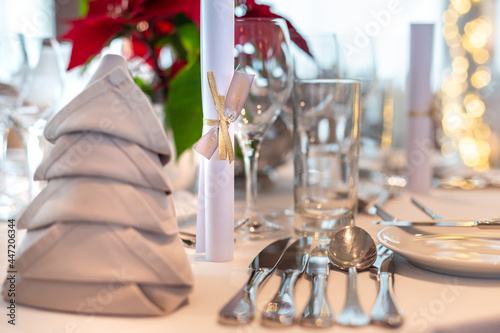 Closeup of a beautifully decorated table in a restaurant