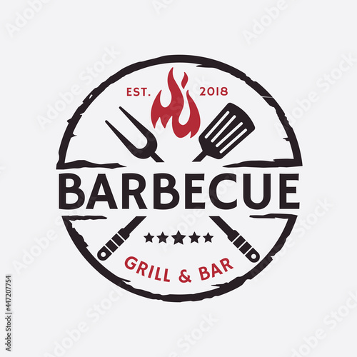 vintage grill barbecue logo design rustic retro vector
