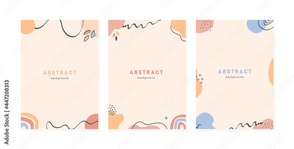 Set of trendy vertical templates with rainbows and abstract geometrical shapes and lines. Good for cover, invitation, banner, placard, brochure, poster, card or flyer. Vector illustration.