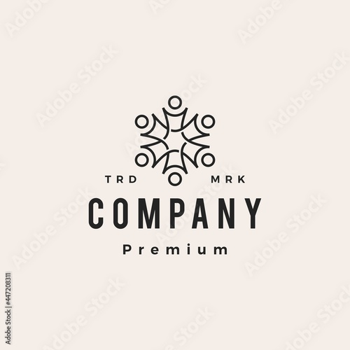 six people team work family hipster vintage logo vector icon illustration