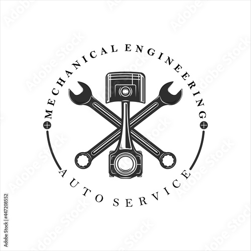 mechanic or piston logo vintage vector illustration template icon design. engineering service logo for company or garage business concept emblem and label symbol