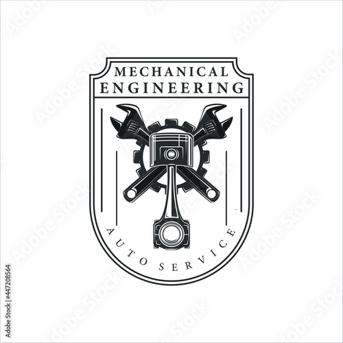 mechanic or piston logo vintage vector illustration template icon design. engineering service logo for company or garage business concept emblem and label symbol with badge