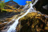 waterfall landscape nature drops water mountains stream background Altai
