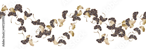 Ginkgo biloba leaves seamless pattern in trendy minimal style. Leaves of ginkgo bilboa. Floral design for luxury elegant wall art ,interior design, printing on fabric, invitation, wrapping, wallpaper