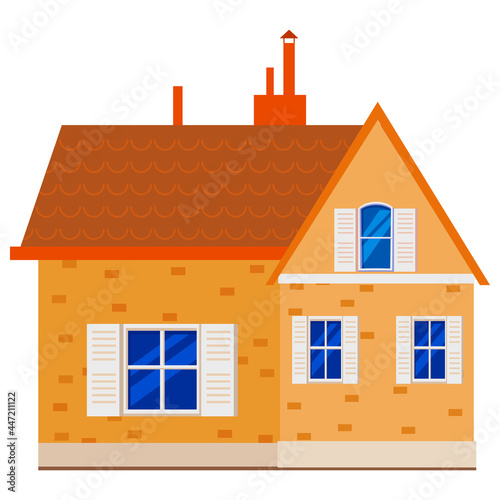 House cottage home front view, colorful real estate. Cartoon urban suburban building, vector illustration