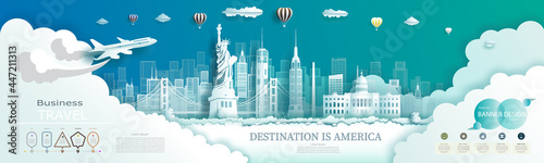 Modern business brochure design for america landmarks advertising with infographics.