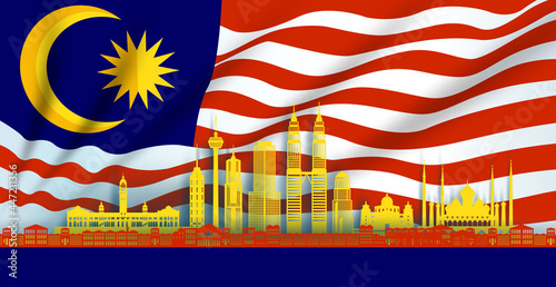 Illustration independence anniversary celebration national day in Malaysia flag background.