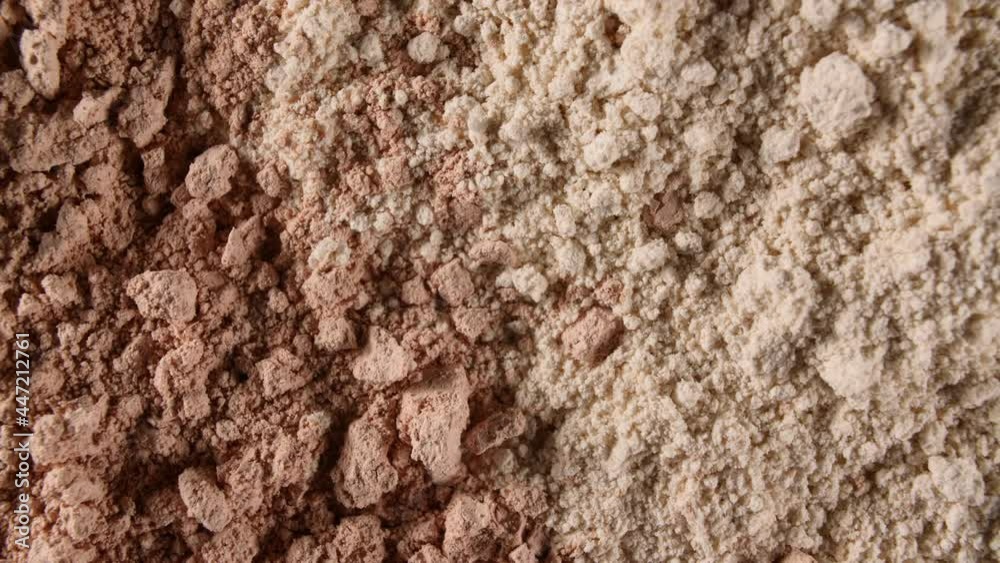 Motion of the Dry Mask made of Clay Powder, Cosmetic Texture with Rotation. Contouring, Make up smears background. Macro Shot. Top view. 4K . High quality 4k footage Motion of the Dry Mask made of Clay Powder, Cosmetic Texture with Rotation. Contouring, Make up smears background. Macro Shot. Top view. 4K . High quality 4k footage