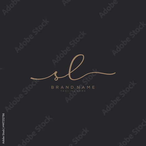 Letter SL gold Initial handwriting logo vector. Black background.