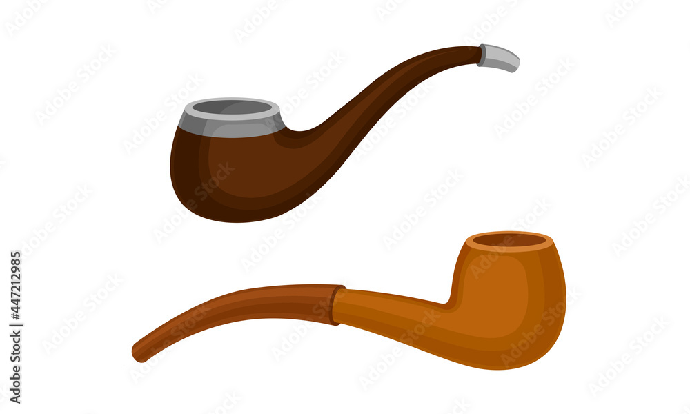 Tobacco Pipe with Chamber, Thin Hollow Stem and Mouthpiece Vector Set Tobacco Pipe with Chamber, Thin Hollow Stem and Mouthpiece Vector Set
