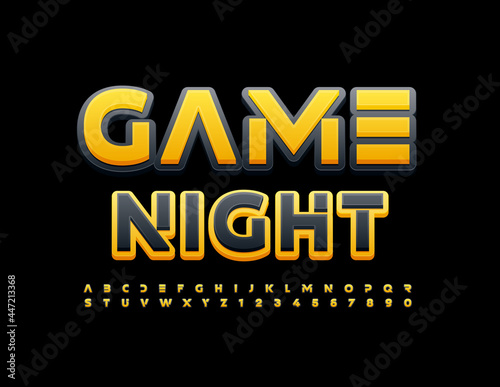 Vector trendy flyer Game Night. Abstract style Alphabet Letters and Numbers set. Modern bright Font